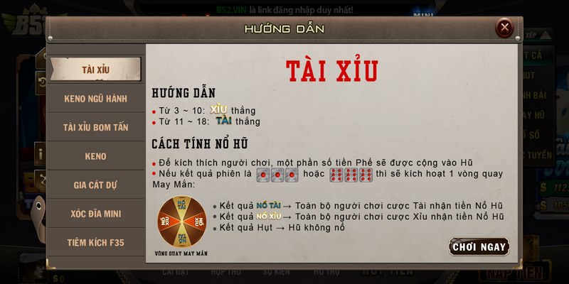 Luật chơi đơn giản của game tài xỉu B52